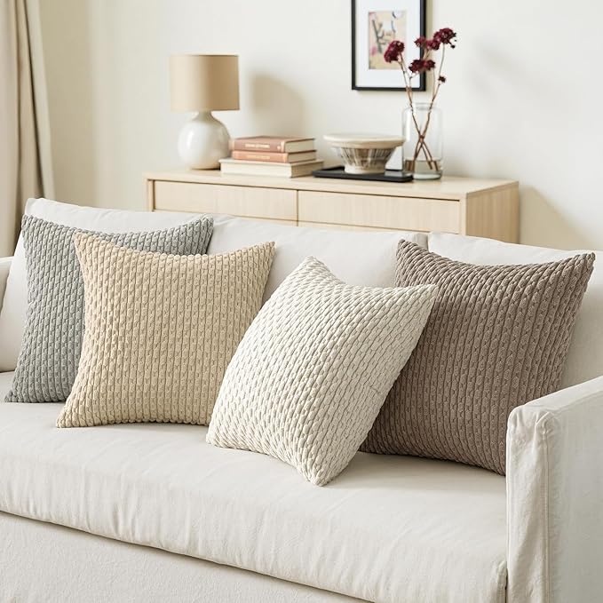MIULEE Neutral Harmony Decorative Throw Pillow Covers for Couch Bed Living Room 18x18 Inch Set of 4 Modern Cushion Covers Soft Corduroy Pillowcases Western Home Decor Gradient Series