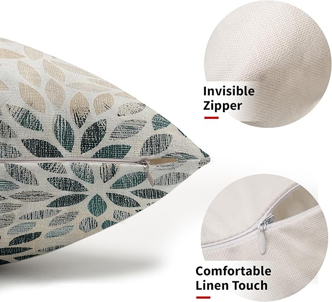 Kawani Teal Dahlia Lumbar Pillow Covers 12X20 Inch Turquoise Geometric Flower Decorative Pillow Cases Set of 2 Beige Tan Gray Floral Throw Pillows for Cushion Sofa Couch Farmhouse Outdoor