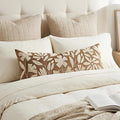 BlissBlush 14x36 Lumbar Pillow Cover for Bed, Brown Rectangular Long Throw Pillowcase, Embroidered Velvet Floral Tufted Farmhouse Accent Cushion (Cover Only)