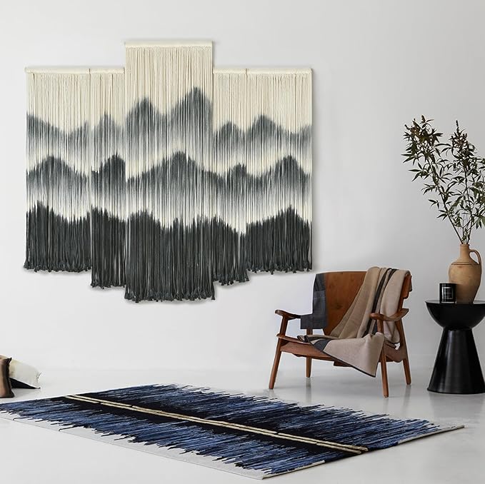 Large Macrame Wall Hanging 5Pcs Handmade Dip-Dyed Mountain Wall Decor Combination Suspension Bedroom Living Room Modern Fiber Yarn Wall Art