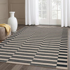 Lahome Elance Striped Easy Jute Rug, 5x7 Outdoor Patio Rug Neutral Dining Room Rug Indoor Outdoor Carpet, Farmhouse Washable Non Slip Black Carpet for Backyard Living Room Office Deck