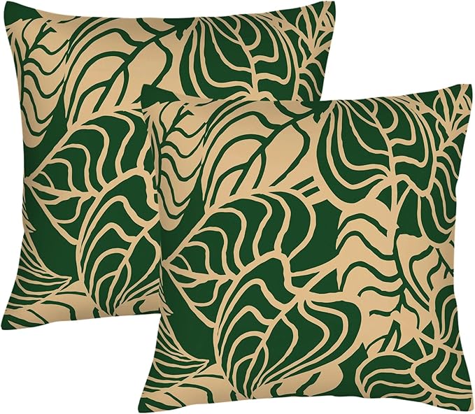 Tropical Green Plant Throw Pillow Covers 18x18 Inch Set of 2 Summer Sage Green Palm Leaves Decorative Pillow Cases Farmhouse Cushion Covers for Couch Sofa Bed Living Room Spring Home Decor