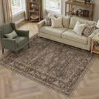 4x5 Washable Area Rug for Living Room Bedroom Vintage Brown Soft Low Pile Carpet Traditional Retro Non Slip Throw Rug for Dining Room Entryway Indoor Dorm Kitchen