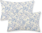Baby Blue Pillow Covers 12x20 Inch Set of 2 Blue and Cream Floral Chinoiserie Throw Pillows Vintage Rustic Toile Flower Decorative Pillowcase Outdoor Lumbar Cushion Case for Couch Sofa Decor