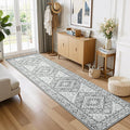 Lessymo Runner Rug for Hallway 2 x 8, Machine Washable Area Rugs Boho Faux Wool Low Pile Area Rug for Bedroom, Floral Medallion Vintage Rugs with Non-Slip Rubber, Grey Beige