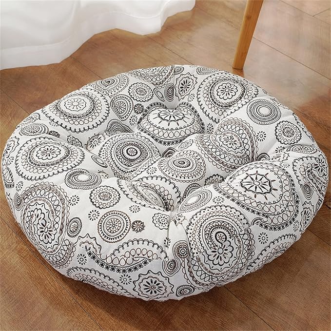 Large Round Floor Cushion, Comfortable Cotton and Linen Boho Meditation Pillow Tatami Seating Cushion for Room Reading Book Nursery Room Balcony,U,60 * 60cm