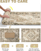 Washable Rugs 9x12, Large Area Rugs 9x12 Living Room with Non-Slip Backing, Super-Soft Floral Vintage Rug, Low Pile Area Rug for Bedroom, Dining Room, Office (Brown/Beige, 9'x12')