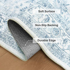 FMFUNCTEX 8x10 Washable Area Rug Blue Vintage Neutral Distressed Large Non Slip Carpet for Living Room Bedroom Soft Low Pile Indoor Mat Retro Floral Throw Rug for Dining Room Kitchen Office Nursery