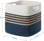 UBBCARE Set of 4 Storage Cubes 13 X 13 X 13 in, Water Hyacinth Storage Bins for Shelves, Toys, Book, Storage Baskets with Handles, Cotton Rope Woven Baskets for Organizing, Navy Blue