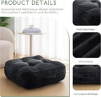 HIGOGOGO 8" Extra Thick Floor Pillow Cushion for Adults, Meditation Cushion Pillow, Large Square Floor Sitting, Tufted Corduroy Cover, for Tatami Living Room or Yoga, 22x22 Inch, 2Pack, Black
