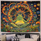ARTCREATOR Funny Vintage Frog Mushroom Tapestry, Galaxy Space Planet Home Decor Hippie Wall Tapestries for Living Room Bedroom (70" x 90")