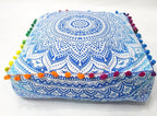 CRAFT KALA 16" Square Large Hippie Mandala Meditation Floor Ottoman Pillow Cushion Pouf Cover Square Poufs Bohemian Circle Floor Cushion Case Outdoor Fireplace Yoga Living Room Decor Cover Blue Ombre