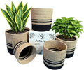 Planter Basket Set – 5-Piece Handwoven Jute Planter Basket for Home Decor, Nursery, or Indoor Plants (5'' to 8'' Diameter, 4.75'' to 7.75'' Height) – Fold & Wrinkle Free - Natural with Black Stripe