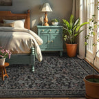 GarveeHome 5x7 Washable Area Rugs for Living Room, Boho Vintage Rug Non Slip Low Pile Stain Resistance Indoor Soft Large Throw Carpet for Bedroom Dining Room Office Black