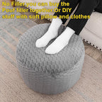 Fur Ottoman Stool Unstuffed Footstool Cover Pouf Foot Rest 20x20x12 Inches Round Poof Seat Floor Bean Bag Chair Foldable Storage for Living Room Bedroom Solid Grey
