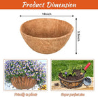 Riare 2 Pack 14 Inch Round Coco Liners Replacement, 100% Natural Coconut Coir Liners for Hanging Baskets, Garden Flower Vegetables Planter Pot, Window Box, Fence, Decks