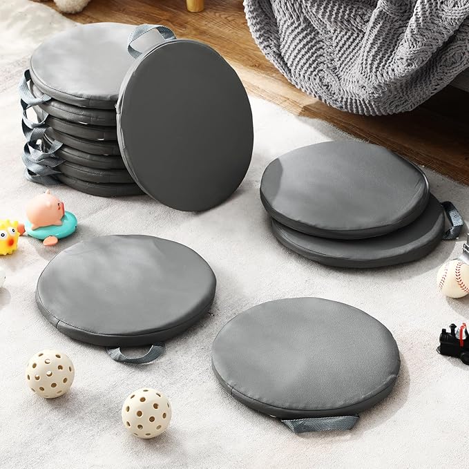 Suzile 12 Pcs 12'' Floor Cushions for Classroom Flexible Floor Seating with Handles Classroom Carpet Cushions for Kids Toddlers Daycare Preschool Furniture(Gray,Round)