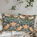 KSLIDS Navy Blue Sage Green Soft Velvet Throw Pillow Covers Set of 2 Red Strawberry Floral Bird Decorative Pillow Covers 16x16 Inch Vintage Chinoiserie Pillow Case for Sofa Couch Farmhouse Home Decor