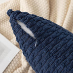 Kevin Textile 14x20 Inch Pillow Cover 1 Pack Boho Decorative Soft Striped Corduroy Lumbar Farmhouse Color Accent Rectangle Cushion Case for Living Room Couch Sofa Bed, Navy Blue