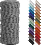 NOANTA Grey Macrame Cord 3mm x 109yards, Colored Macrame Rope, Cotton Rope Macrame Yarn, Colorful Cotton Craft Cord for Wall Hanging, Plant Hangers, Crafts, Knitting