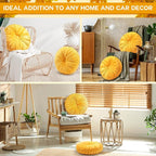 2 Pcs Round Throw Pillows 15 Inch Decorative Velvet Pleated Pumpkin Pillows Boho Floor Pillow with Center Button for Living Room Couch Chair Bed Sofa Home Decoration (Yellow)
