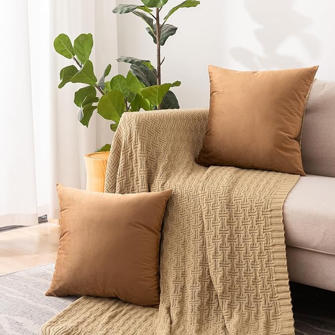 NiNi ALL Decorative Throw Pillow Covers Velvet 28x28 Inch Pack of 2 Brown Cushion Covers Soft for Couch Sofa Bedroom Living Room Outdoor