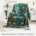 Boho Throw Blanket, 100% Organic Cotton Breathable Ultra Soft 50" x 60" Bed Quilt Throw - Floral Rustic Bird Farmhouse Decor Luxury Reversible Blanket for Sofa Couch Chair and Gift,Teal/Beige