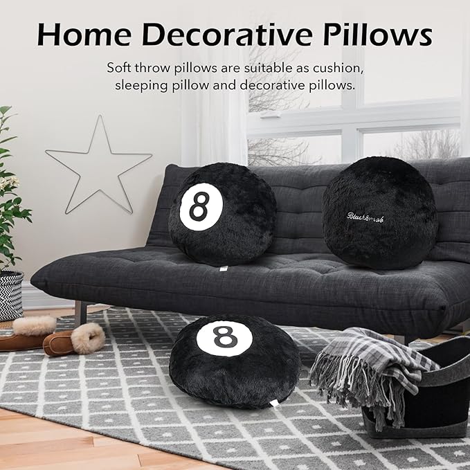 Dripykiaa 8 Ball Throw Pillow, 14" Decorative Pillows Throw Cushion Home Decoration Plush Sporty Design Ball Pillow for Women, Men Bestselling Comfort and Stylish Accent Decor