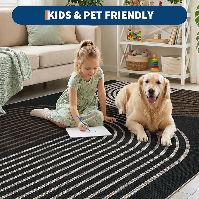 GarveeHome Modern Rainbow Easy Jute 4x6 Area Rug, Washable Rugs for Living Room Bedroom Kitchen Office, Non Slip Carpet for Entryway Backyard Sunroom