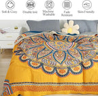 Snycler Boho 100% Cotton Throw Blanket, Decorative Muslin Boho Throw Blanket, Soft Cozy Colorful Bohemian Floral Reversible Blanket with Tassels for Chair Couch Bed Sofa Room Decor, 80x90 Inch