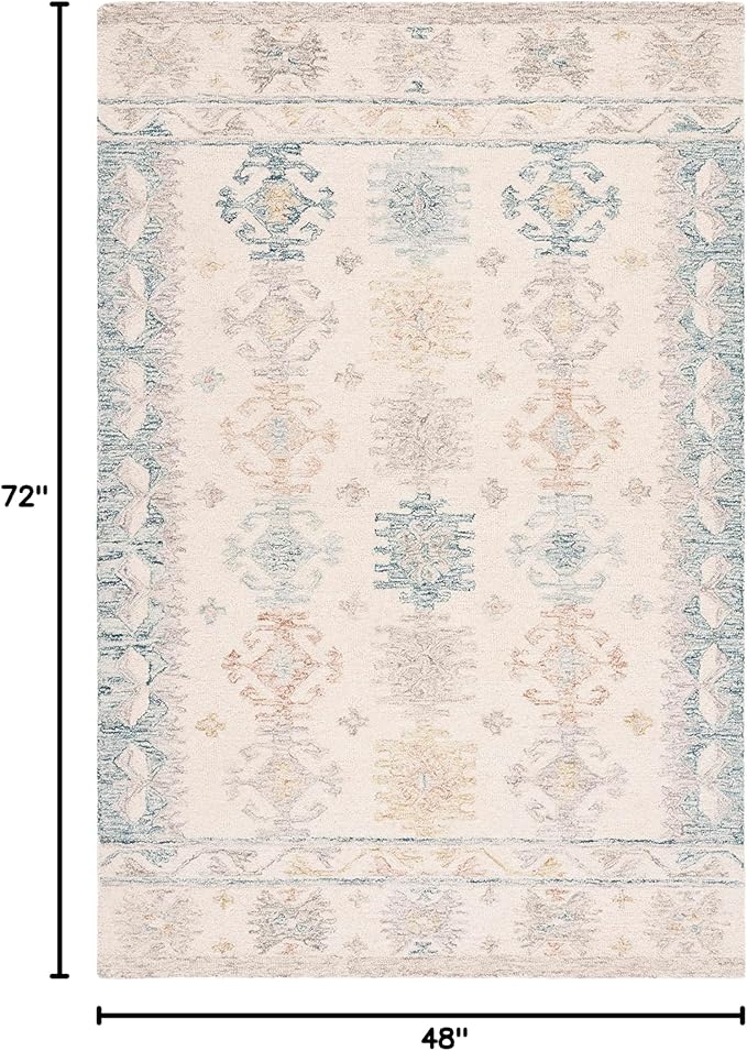SAFAVIEH Micro-Loop Collection Accent Rug - 4' x 6', Ivory & Blue, Handmade Boho Rustic Wool, Ideal for High Traffic Areas in Entryway, Living Room, Bedroom (MLP476M)