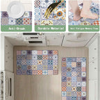 Boho Kitchen Rug Mats for Floor Cushioned Anti Fatigue Colorful Ceramic Tile Kitchen Rugs Sets of 2 Talavera Non Slip Waterproof Comfort Memory Foam Standing Floor Mat for Laundry Sink Desk