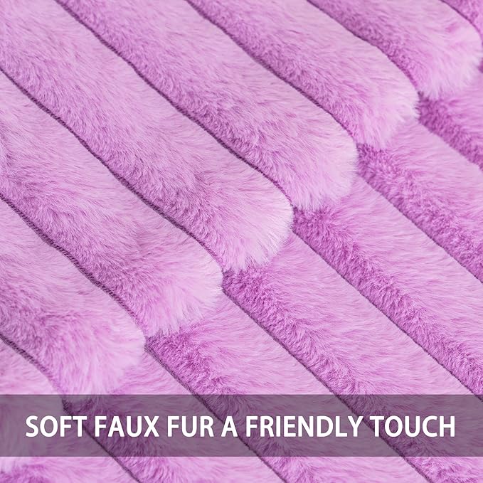 Pack of 2 Faux Fur Fall Throw Pillow Covers 18x18 Inch, Soft Plush Striped Neutral Couch Pillow Cover, with Velvet Back Modern Home Decor for Sofa Living Room Couch Bed Purple