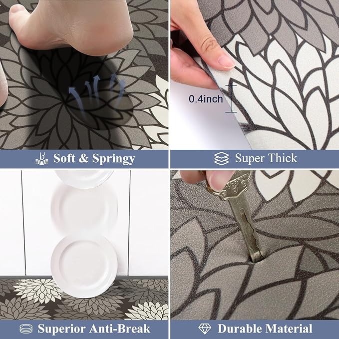 HEBE Anti Fatigue Kitchen Rug Sets 2 Piece Non Slip Kitchen Mats for Floor Cushioned Kitchen Rugs and Mats Waterproof Comfort Standing Mat Runner for Kitchen,Home Office,Sink,Laundry