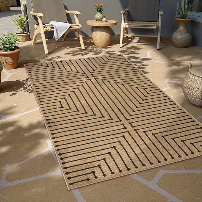 Lahome Neutral Geometric Easy Jute Entryway Rug, 3x5 Washable Outdoor Patio Porch Rug, Farmhouse Rhombus Non Slip Non Shedding Nature Indoor Outdoor Carpet for Kitchen Balcony Foyer