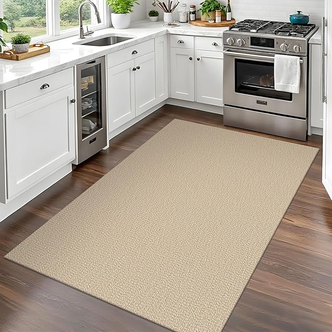 EARTHALL Washable Area Rug 3x5 Ft Non Slip Rugs for Entryway Braided Rubber Backed Throw Rugs Door Mat Indoor Outdoor Entrance Rug for Kitchen Foyer Front Door Living Room, Golden Beige/White