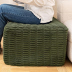 20x20x14 Inches Fluffy Square Pouf Ottoman - Plush Furry Boneless Ottoman Foot Rest Stool with High-Density Foam, Versatile Floor Seating for Living Room (Green)