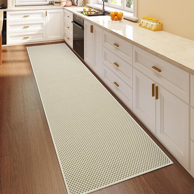 2x8 ft Hallway Runner Rug Extra Long Boho Woven Kitchen Runner Rugs Mat Non Slip Washable, Soft Entryway Laundry Hall Floor Runner Carpet for Indoor Backdoor Bedroom Hallway Living Room, Beige