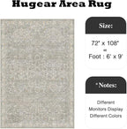 HUGEAR Area Rug 6x9 Retro Grey Machine Washable Living Room Rugs Distressed Vintage Floral Vacuumable Low Pile Carpet Bedroom Office Dining Room Laundry Room Non Slip Soft Lightweight