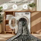 3x5 Area Rugs Living Room Rug: Washable Vintage Boho Medallion Rug No Slip Stain Resistant Soft Carpet Indoor Large Carpets for Bedroom Dining Room Farmhouse Nursery Hallway Home Office Black Gold