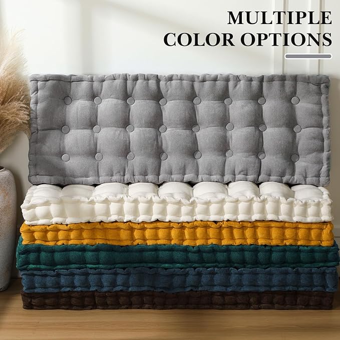Geelin 48x18 Inch Bench Cushions for Indoor Furniture Chenille Velvet Gray Button Tufted Thicken Window Seat Pad Mat with Memory Foam Non Slip Long Floor Pillow for Entryway Dining Sofa Breakfast Nook