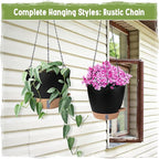 Self-Watering Hanging Planters with Water Level Window, 8/10 Inch Indoor Outdoor Hanging Plant Pots Includes Chain Hangers with Drainage Holes & Detachable Reservoir (Black, 8+10 inch)