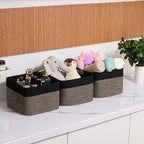 Small Organizing Baskets for Cubes Shelf, 9.7x9.7x7.1 Inch Rope Woven Storage Bins for Nursery Shelves Storage, Cute Toy Basket, Square 3 Packs Black Brown