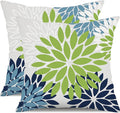 DFXSZ Green Blue Flower Pillow Covers 18x18 Inch Set of 2 White Gray Colored Throw Pillows Outdoor Waterproof Decor for Living Room Sofa Patio Funiture Garden Floral Polyester Pillow Covers 002K18