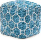 Anji Mountain Pouf Ottoman Foot Rest, Handmade Ottoman Pouf, Comfortable Foot Stool, Decorative Floor Seating for Living Room Decor, Bedroom & Home Décor Accent - Blue