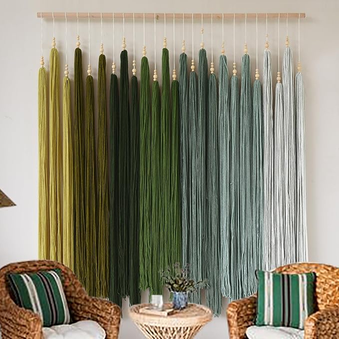 IOWER Macrame Wall Hanging Large Yarn Fiber Wall Art Geometric Aesthetic Beaded Tassel Chic Home Decor for Bedroom Living Room 39" W x 45" L