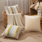 ANRODUO Pack of 2 Boho Decorative Throw Pillow Covers 22x22 Farmhouse Cushion Case Striped Chenille Pillow Cases Square Pillow Covers Accent Neutral Pillowcase for Sofa Couch Bed, Blue-Earth Tones