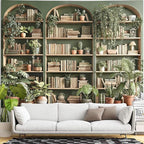 Accnicc Sage Green Plant Bookshelf Tapestry Botanical Bookshelf Tapestries Wall Hanging Vintage Potted Plants Library Backdrop Extra Large Tapestry for Bedroom Living Room Dorm 90 x 68 inch