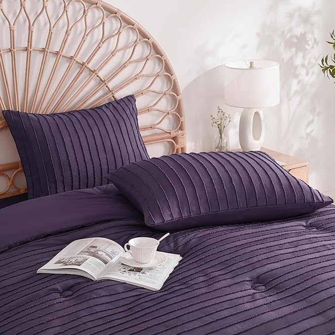 JELLYMONI Pillowcases King Size Purple 2 Pack Boho Striped Bed Pillow Covers 20x36in Polyester Envelope Pillow Shams Tufted Bohemian Textured (Pillows are not Included)