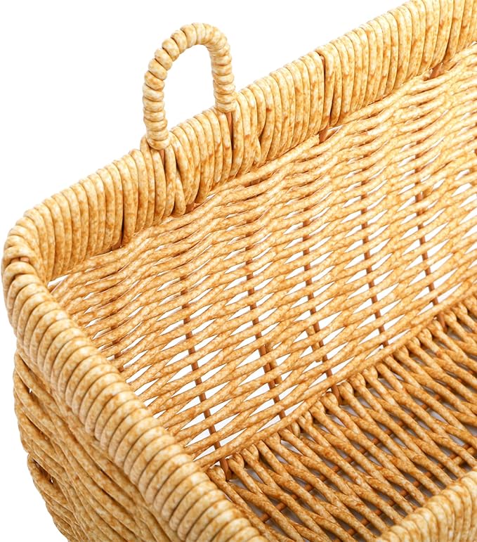 ZEAYEA Set of 2 Cute Small Wall Hanging Basket, Hand-Woven Hanging Organizer Basket for Onion Garlic, Boho Plastic Fruit Storage Baskets with Hanger for Kitchen Bathroom Laundry Living Room Home Decor